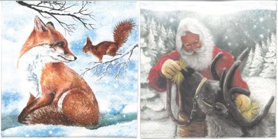 Serviettes de table - Renard et Père Noël avec renne (total de 10)