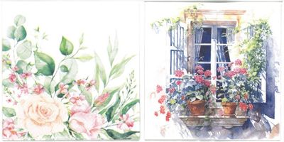 Serviettes de table - Fleurs et Fenêtre (total de 10)
