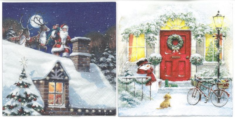 Serviettes de table - Père Noël sur toît et Bonhomme de neige (total de 10)