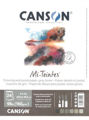 Canson Mi-Teintes Pastel Ton de gris 9X12 (24 feuilles)