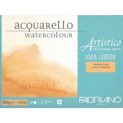 Bloc de papier aquarelle artistico 140lbs 100% coton pressé à froid 9¨X12¨ Fabriano
