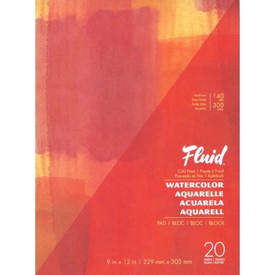 Tablette de papier aquarelle Fluid pressé à froid 9"x12" 140lbs 300g