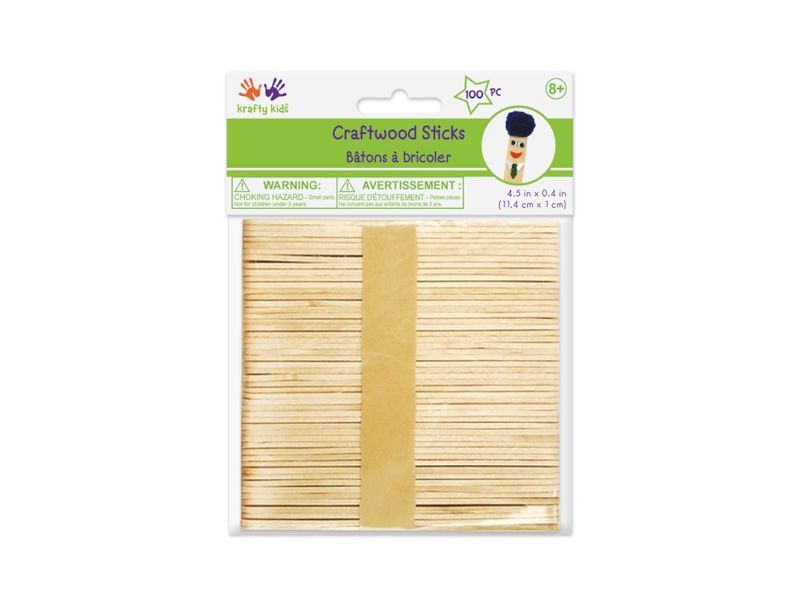 CraftWood StIcks (100) 4.5"x.0.4" Krafty Kidi