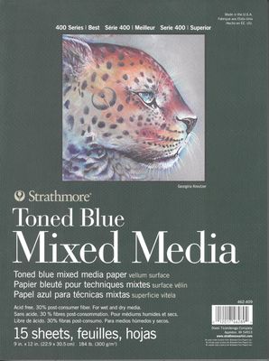 Papier pour techniques mixtes bleuté 184lb (300g) 9x12 (15 feuilles) série 400 Strathmore