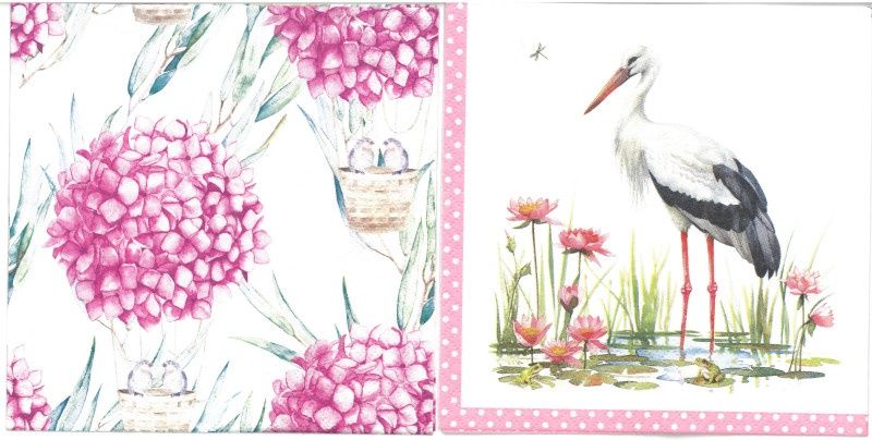 Serviettes de table - Montgolfière en fleur et Cigogne (total de 10)