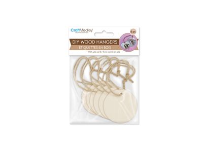 Étiquettes en bois avec corde en jute 6cm - Rond