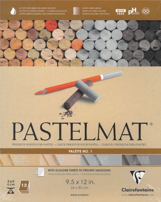 Pastelmat Premium pastel paper pad (12 sheets) 9.5"x12", Color: Ens 1 (Bouton d'or, Mais, Gris clair, Gris foncé)