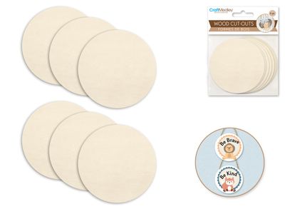 6 pieces of wooden cutouts 7.1 cm - Round