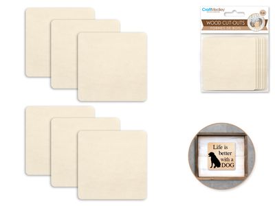 6 pieces of wooden cutouts 7.1 cm - Square