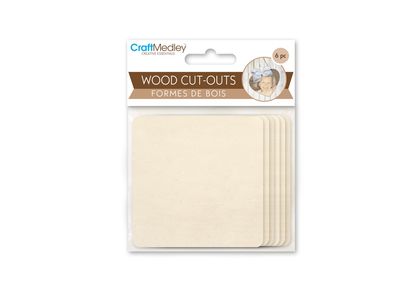 6 pièces de découpes en bois 7.1 cm - Carré