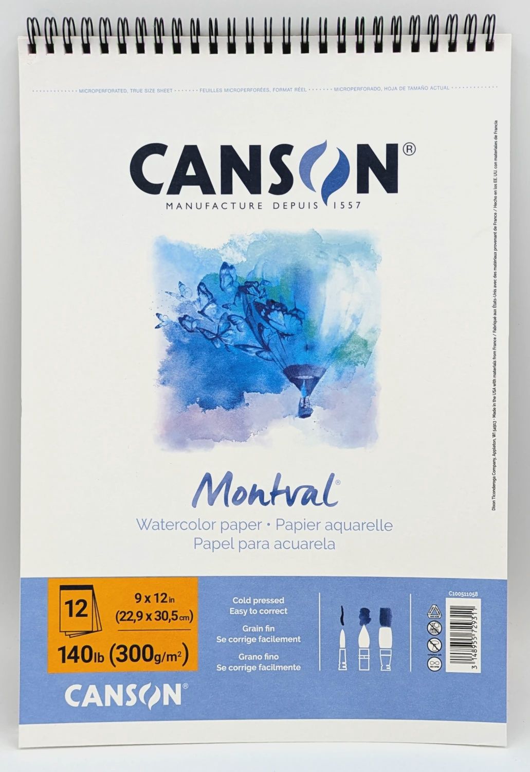 Watercolor pad 9"x12" Canson Montval 12 sheets 140lbs