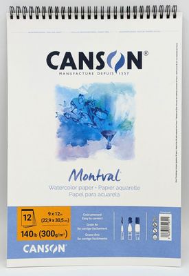Tablette de papier Aquarelle reliure spirale 9"x12" Canson Montval 12 feuilles 140 lbs