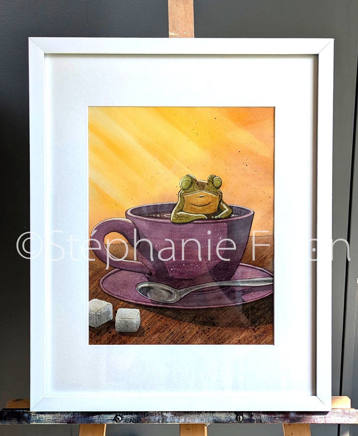 Aquarelle avec cadre "Breuvage à la grenouille" par Stéphanie Filion