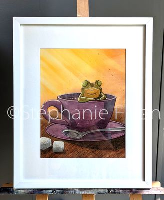 Aquarelle avec cadre "Breuvage à la grenouille" par Stéphanie Filion