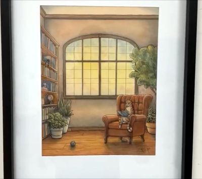 Aquarelle avec cadre "Rat de bibliothèque" par Stéphanie Filion