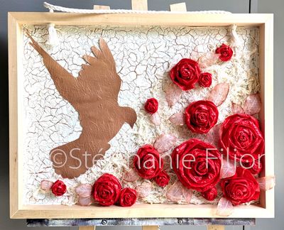 Techniques mixtes sur panneau de bois "Jardin de rose" par Stéphanie Filion