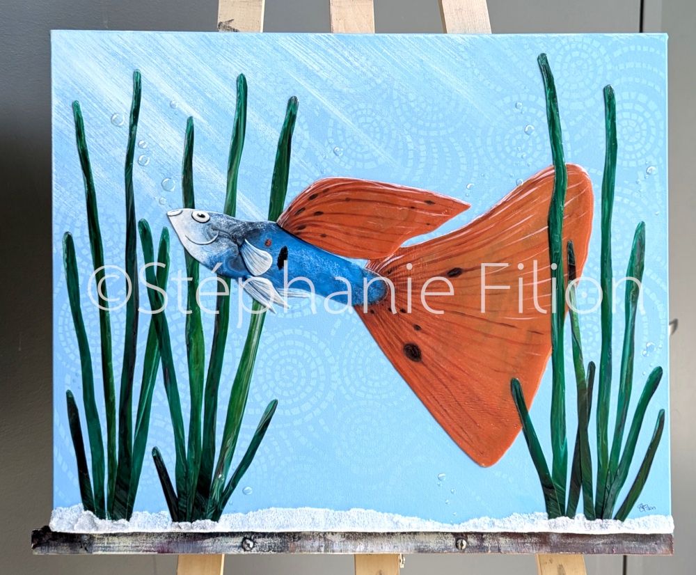 Techniques mixtes sur toile "Guppy" par Stéphanie Filion