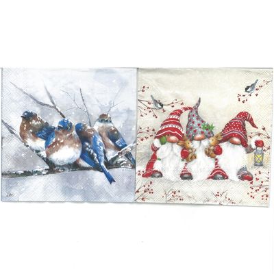 Serviettes de table cocktail - Oiseaux et Gnomes (total de 10)