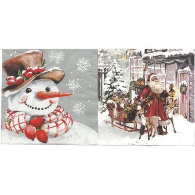 Serviettes de table - Bonhomme de neige et père Noël vintage (total de 10)
