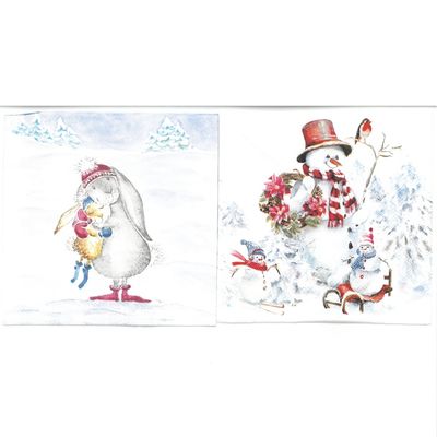 Serviettes de table - Lapins & Bonhommes d'hiver sportifs (total de 10)