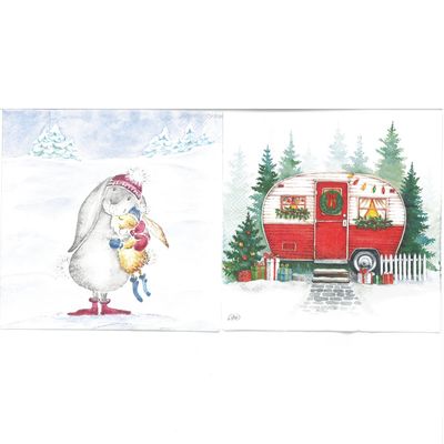 Serviettes de table - Lapins et Roulotte (total de 10)