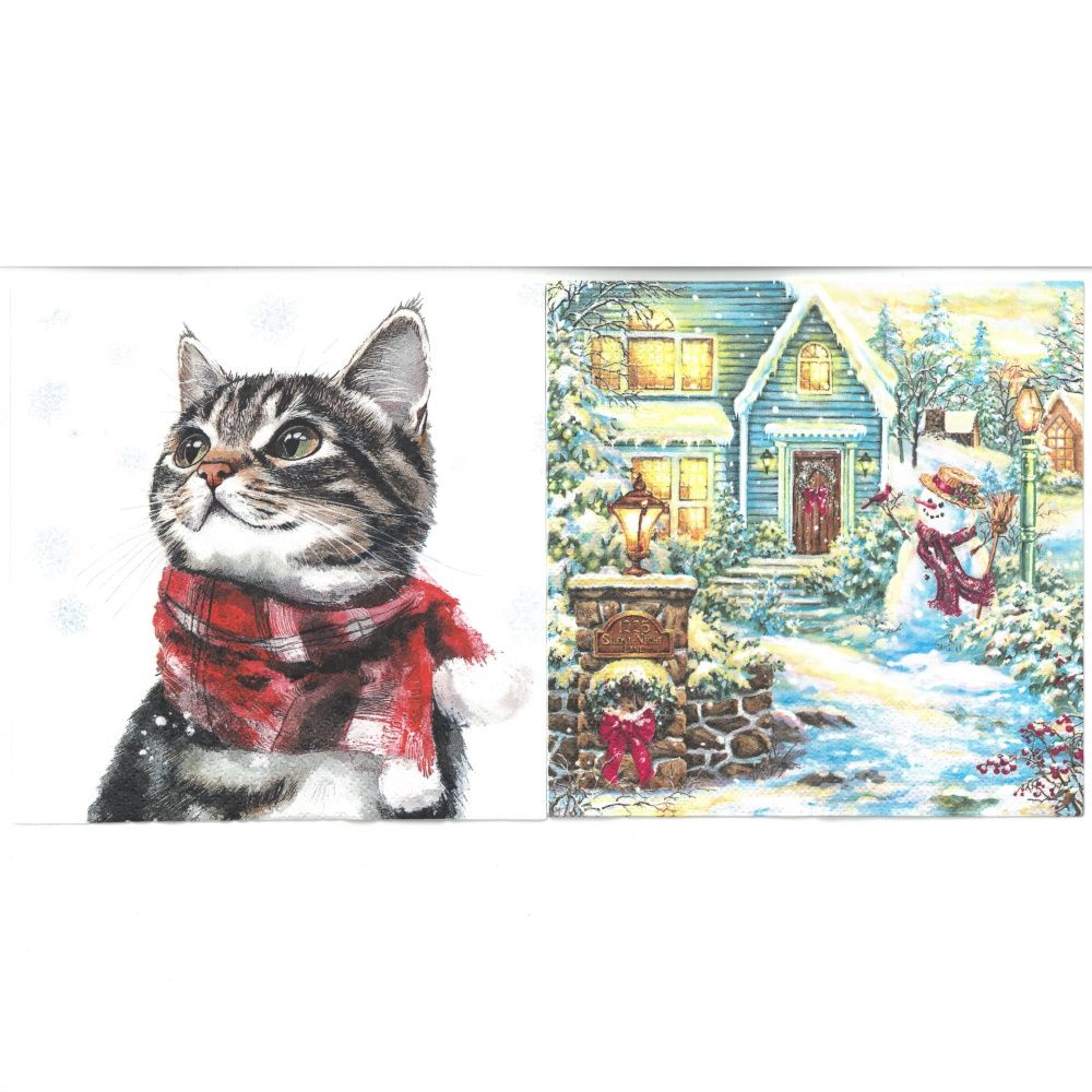 Napkin - Cat & Snowny cottage (total of 10)
