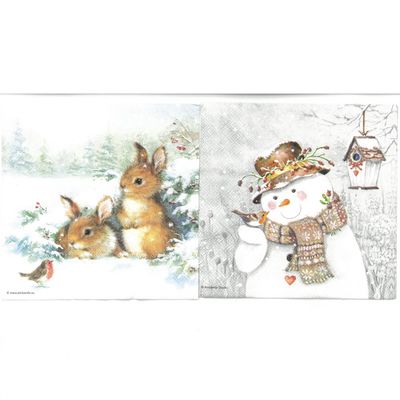 Serviettes de table - Lapins et Bonhomme de neige