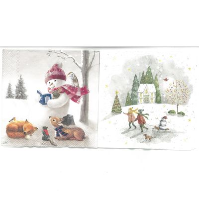 Serviettes de table cocktail - Bonhomme qui lit et Couple en patin