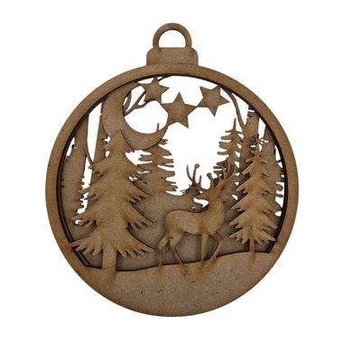 Boule 3D - Chevreuil et gros sapins environ 5.5"