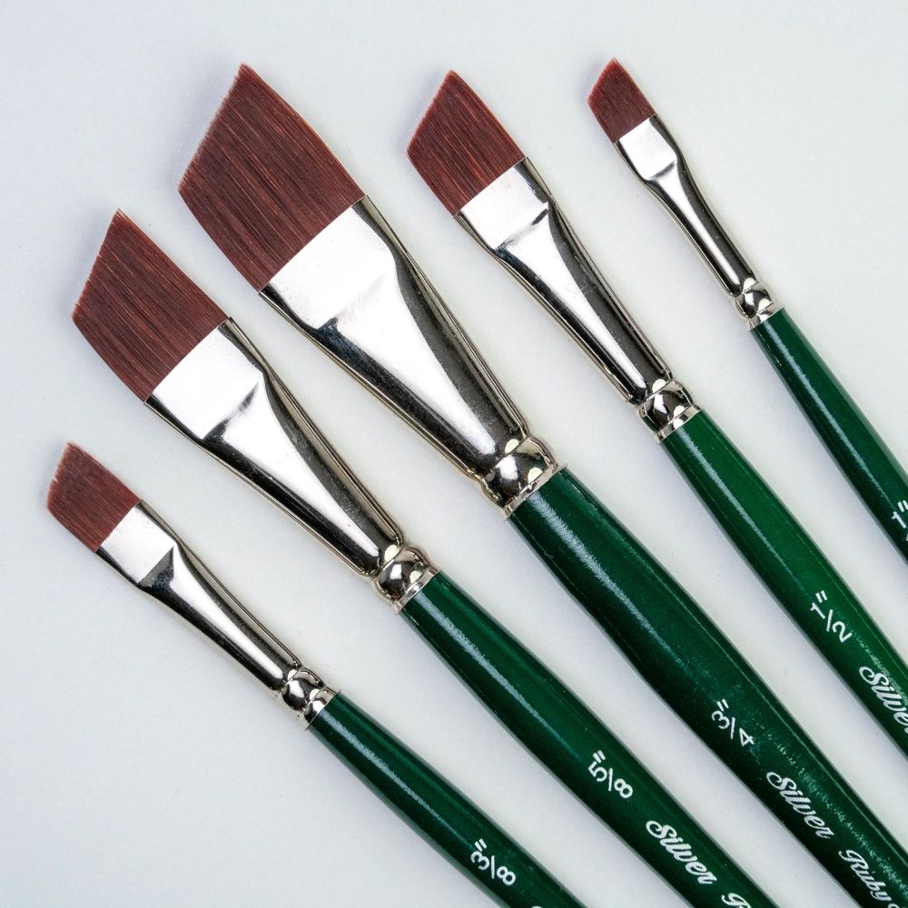 Ruby Satin Angular Short Handle Silver Brush