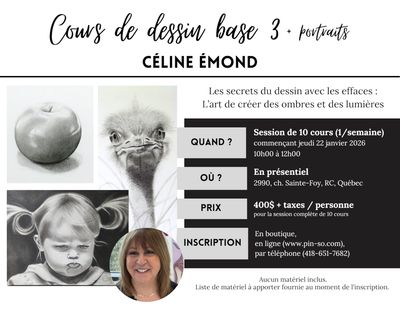 2026-01-22 Cours de dessin Base 3 + Portrait - Céline Émond