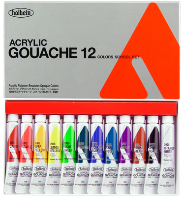 Gouache Acrylique 12ml Ens. de 12 coleurs Holbein