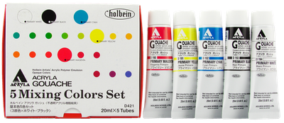 Gouache Acrylique 20ml Ens. primaire de 5 Holbein