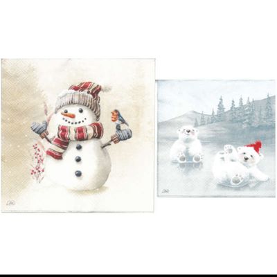 Serviettes de table - Oscar le bonhomme de neige  et Danse sur la glace Ours polaire cocktail (total de 10)