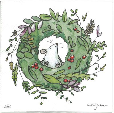 Serviettes de table - Père Noël et son renne-  Souris dans une couronne cocktail (total de 10)