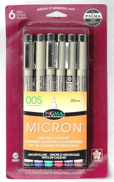 Crayons stylos d'encre d'archival ens. couleur (6) no.005 Pigma Micron Sakura Crayons stylos d'encre d'archival ens. couleur (6) no.005 Pigma Micron Sakura