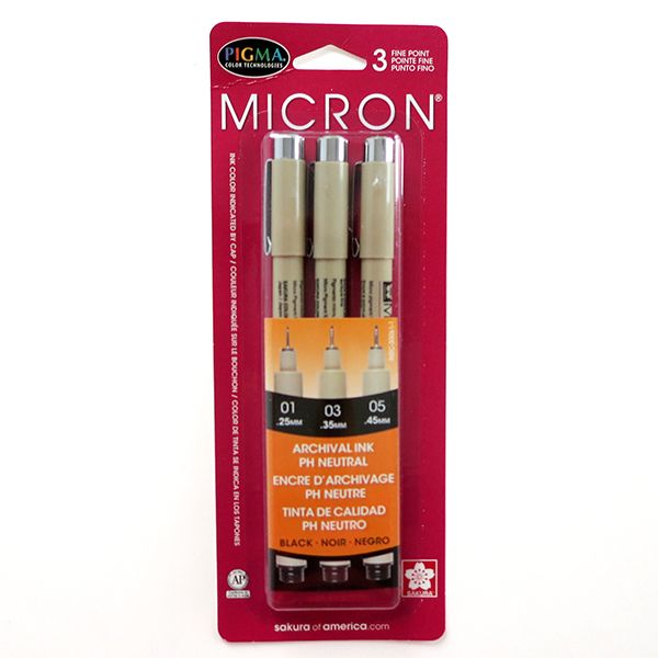 Pens archival ink black Pigma Micron (3) PH neutral Sakura PH neutre Pens archival ink black Pigma Micron (3) PH neutral Sakura PH neutre