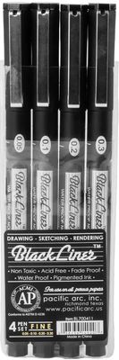 Blackliner Fine Line Drawing Pen, set of 4 - Fine .05/.10/.20/.30 Pacific arc Blackliner Fine Line Drawing Pen, set of 4 - Fine .05/.10/.20/.30 Pacific arc