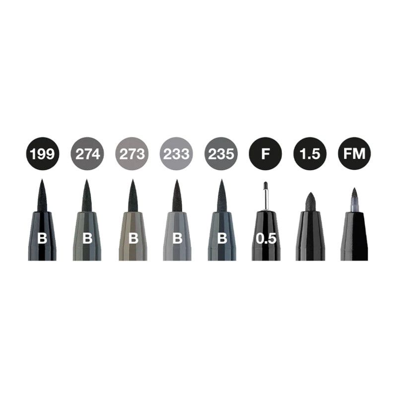Pens Pitt artist Black & Grey set (8) India ink Pens Pitt artist Black & Grey set (8) India ink