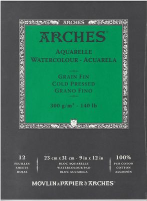 Watercolour Cold Pressed Paper Pad 9" x 12" - 140lb / 300gsm Natural White Arches®