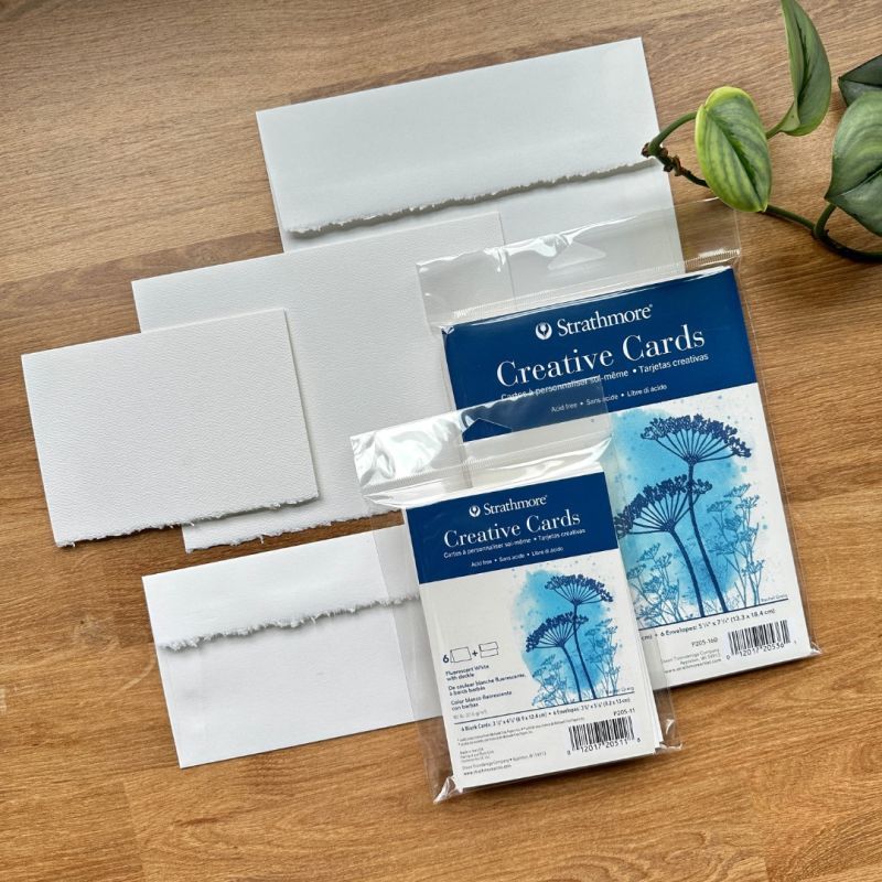 Cartes à personnaliser soi-même (6) Blanc à bords barbés (2 choix de grandeur) Strathmore Cartes à personnaliser soi-même (6) Blanc à bords barbés (2 choix de grandeur) Strathmore