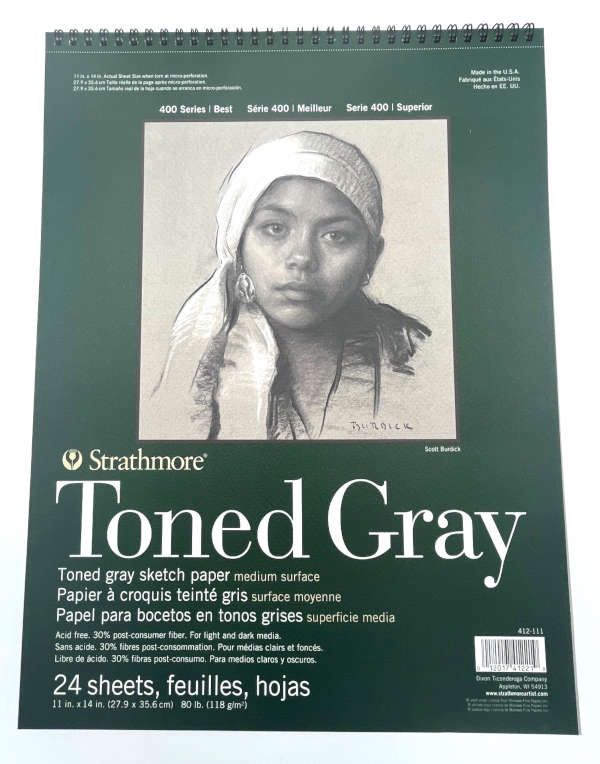 Papier à croquis gris 80lb (118g) 11x14 (24 feuilles) série 400Strathmore Papier à croquis gris 80lb (118g) 11x14 (24 feuilles) série 400Strathmore