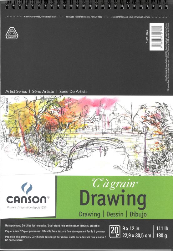 Tablette de papier à dessin C à grain 9"x12" (20 feuilles) Canson