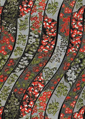 Chiyogami paper 644C 19 1/2 Chiyogami paper 644C 19 1/2"x26"- Leaves and red flower strips