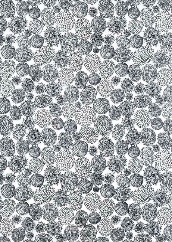 Chiyogami paper 896C 19 1/2"x 26"- Black flowers on white background