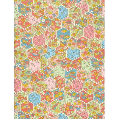 Chiyogami paper 1074C 19 1/2"x26"- Geometric floral and pastel shapes