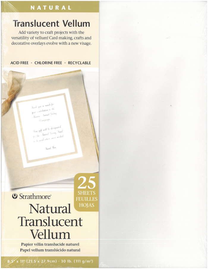 Papier vélin translucide naturel 8.5" x 11" 30lb 25 feuilles Strathmore