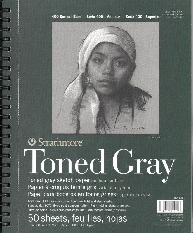 Sketch paper Toned Grey 80lb (118g) 9x12 (50 sheets) serie 400 Strathmore Sketch paper Toned Grey 80lb (118g) 9x12 (50 sheets) serie 400 Strathmore