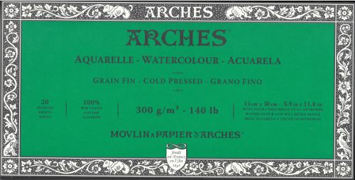 Bloc de papier aquarelle pressé à froid 5.9" x 11.8" - 140lb / 300gsm blanc naturel Arches®