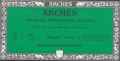 Bloc de papier aquarelle pressé à froid 5.9" x 11.8" - 140lb / 300gsm blanc naturel Arches®